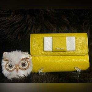Miu Miu Yellow Leather Wallet with White Key Charm